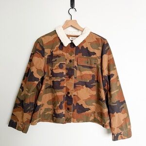 Madewell Northward Cropped Army Jacket in Cottontail Bunny Camo Sherpa Edition